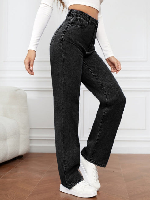 'Meadow' High Waist Straight Jeans - Celes Fashion